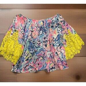 Lilly Pulitzer Zaylee Women’s Small Off Shoulder Top Floral Crochet Boho Blouse